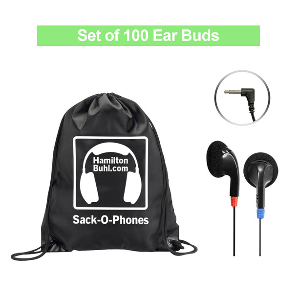 HamiltonBuhl Sack-O-Phones - 100 Earbuds, in Carry Bag