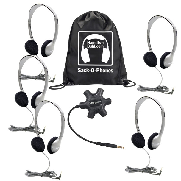 Galaxy™ Econo-Line of Sack-O-Phones with 5 Personal-Sized HA2 Headphones, Starfish Jackbox and Carry Bag