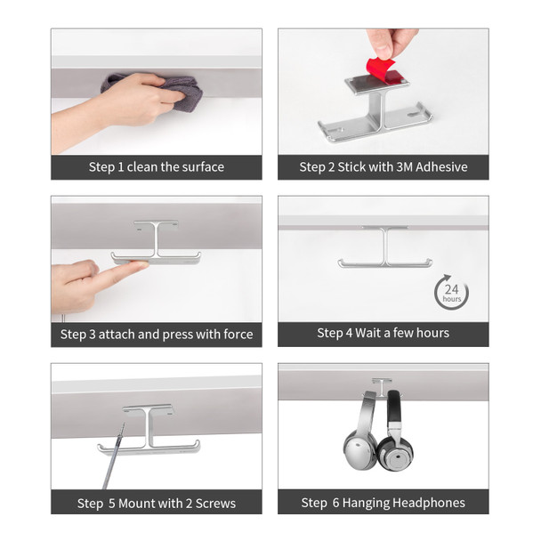 HamiltonBuhl Hook-It! Dual Headphone/Headset Hanger with 3M Adhesive and Screws