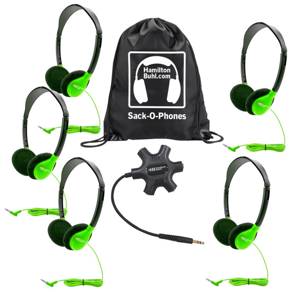 Galaxy Econo-Line of Sack-O-Phones with 5 Green Personal-Sized Headphones, Starfish Jackbox and Carry Bag Galaxy Econo-Line of Sack-O-Phones with 5 Green Personal-Sized Headphones, Starfish Jackbox and Carry Bag