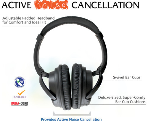 HamiltonBuhl Deluxe-Size Active Noise-Cancelling Headset with In-Line Microphone and Case