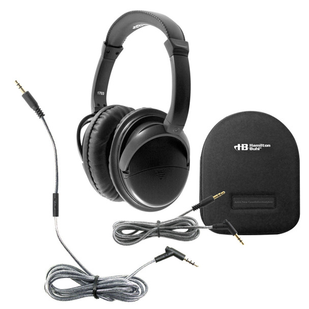 HamiltonBuhl Deluxe-Size Active Noise-Cancelling Headset with In-Line Microphone and Case