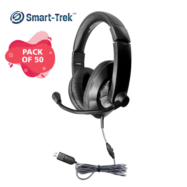 Smart-Trek Deluxe Stereo Headset with In-Line Volume Control and USB Plug - 50 Pack
