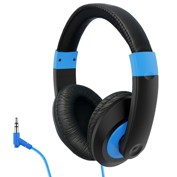 Smart-Trek Deluxe Stereo Headphone with Blue Accents, In-Line Volume Control and 3.5mm TRS Plug - 50 Pack
