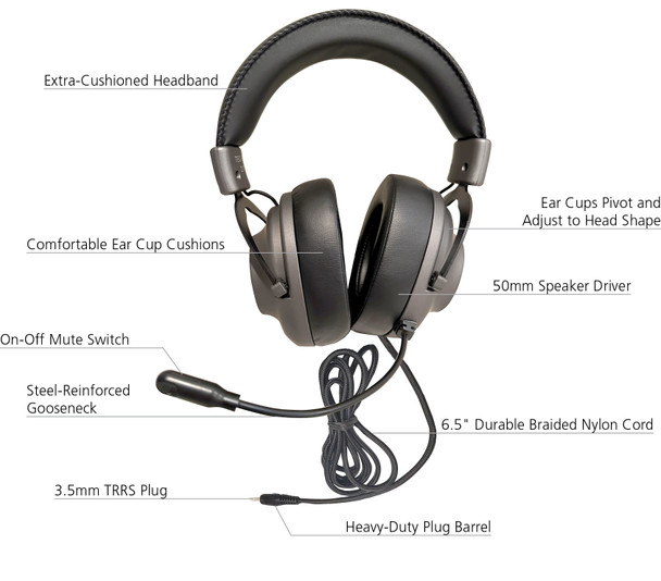 Deluxe Stereo Esports Gaming Headset with Volume Control and 3.5mm TRRS Plug