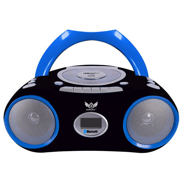 AudioAce™ Boombox 6-Station Listening Center with Jackbox and Blue Accented Smart-Trek Deluxe Headphones