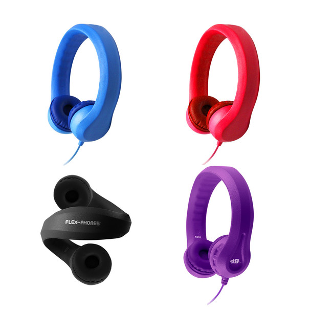 Flex-Phones™ Virtually Indestructible Headphones - Color Pack - BLUE, BLACK, RED and PURPLE