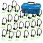 HamiltonBuhl Lab Pack, 24 Personal-Sized GREEN SchoolMate Headphones in a Carry Case