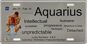 Zodiac "Aquarius" Full Embossed Aluminum License Plate 12"x6" Zodiac "Aquarius" Full Embossed Aluminum License Plate 12"x6"