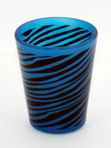 Blue Shot Glass "Neon Blue Zebra Wrap around" 2 oz Blue Shot Glass "Neon Blue Zebra Wrap around" 2 oz