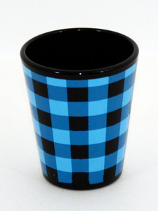 Black Shot Glass "Blue Buffalo Plain Wrap around" 2 oz Black Shot Glass "Blue Buffalo Plain Wrap around" 2 oz