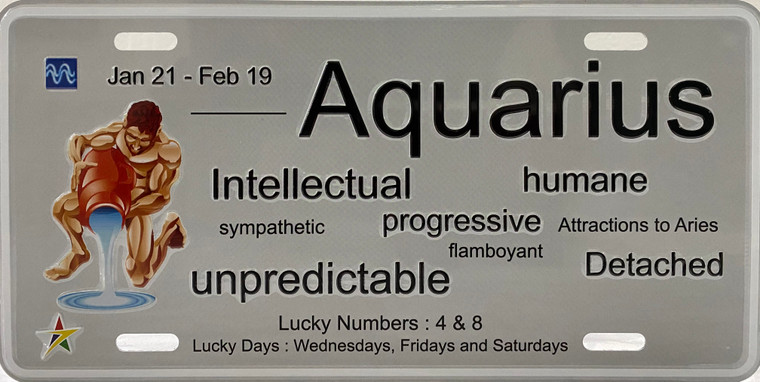 Zodiac "Aquarius" Full Embossed Aluminum License Plate 12"x6"