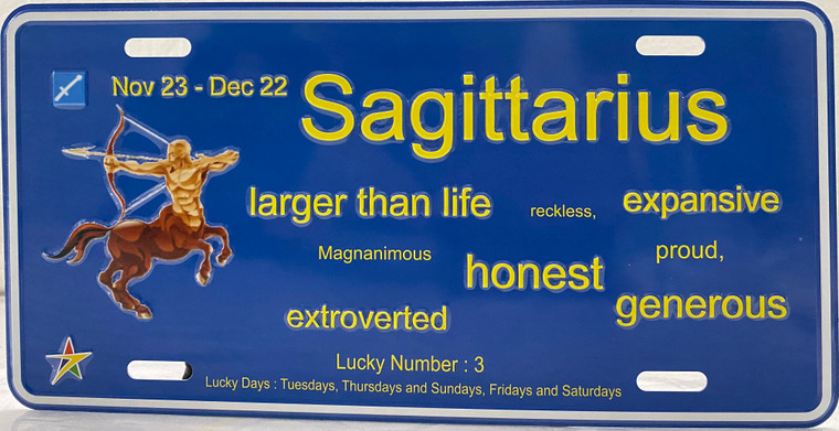 Zodiac "Sagittarius" Full Embossed Aluminum License Plate 12"x6"