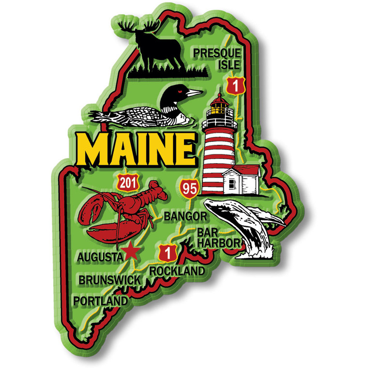 Colorful State Map Magnet - Maine