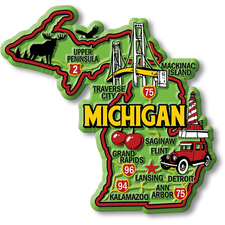 Colorful State Map Magnet - Michigan