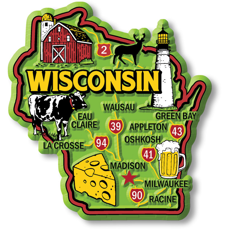Colorful State Map Magnet - Wisconsin