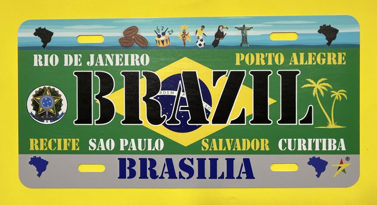 License Plate 'Brazil' 6" x 12" High Quality Metal Plate Made in USA