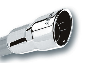 Borla Tip 3" Inlet - 4.25" Single Round Rolled-EDGE Angle-Cut Intercooled Outlet - 4" Long Tip Embossed With Bolra Logo. Weld On Mounting Method.