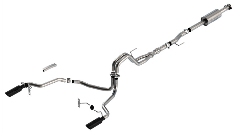 BORLA Cat-Back Exhaust F-150 2021 5.0L Extended Cab, Standard Bed / Crew Cab, Short Bed 4" ATAK SINGLE SPLIT REAR EXIT Black CHROME TIPS