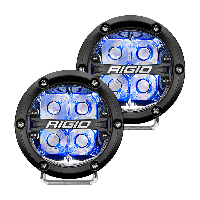 Rigid 360-Series 4" Led Off-Road Spot Beam Blue Backlight Pair