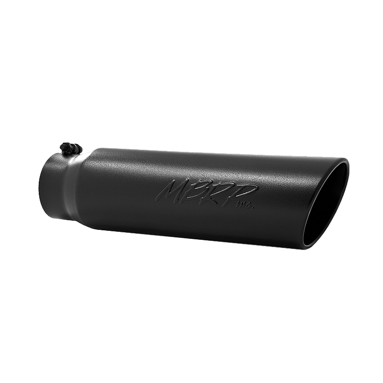 MBRP Tip, 5" O.D. Angled Rolled End, 4" inlet 18" in length, Black Coated