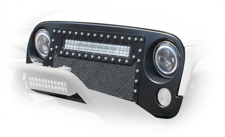 DV8 Offroad Jeep JK Mesh LED Grill Black 07-18 Wrangler JK No Light