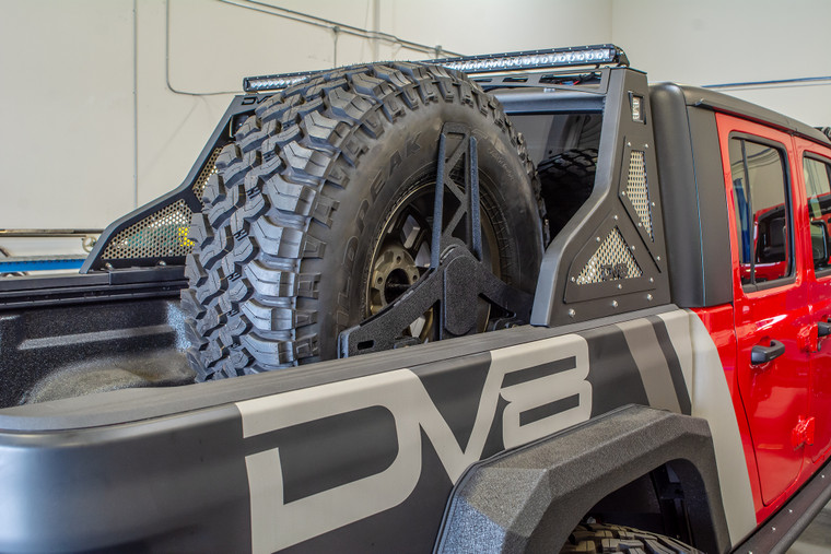 DV8 Offroad Jeep Gladiator Tire Carrier Universal Stand Up In Bed For 19+ Gladiator DV8