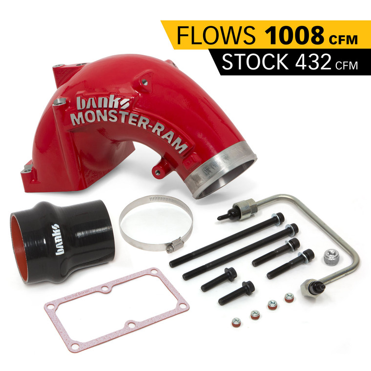 Banks Power Monster-Ram Intake Elbow W/Fuel Line and Hump Hose 4 Inch Red Powder Coated 07.5-18 Dodge/Ram 2500/3500 6.7L