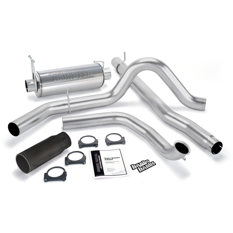 Banks Power Monster Exhaust System Single Exit Black Round Tip 00-03 Ford 7.3L Excursion