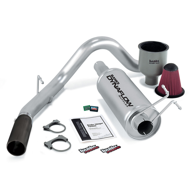 Banks Power Stinger Bundle Power System W/AutoMind chip Single Exit Exhaust Black Tip 99-04 Ford 6.8L EC/CC and Crew Cab