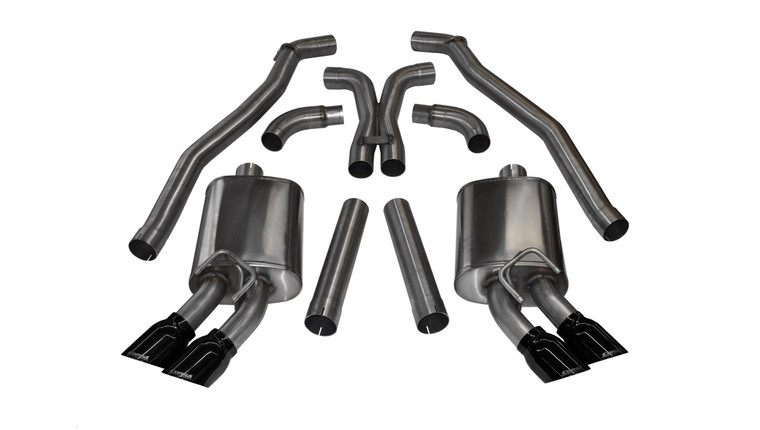 Corsa 3" Cat-Back Plus X-Pipe Sport Exhaust Dual Rear Exit 4" Black Tips 12-15 Chevrolet Camaro ZL1 Coupe 6.2L V8 Stainless Steel