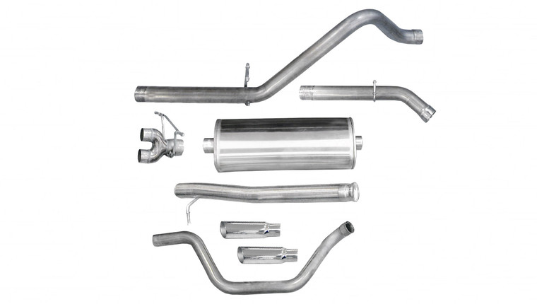 Corsa 3" Cat-Back Sport Dual Rear Exit Exhaust 4" Slash Cut Polished Tips 09-13 Silverado/Sierra 1500 Regular Cab/Long Bed/Extended Cab/Short Bed 4.8L/5.3L V8 133" WB Stainless Steel dB by