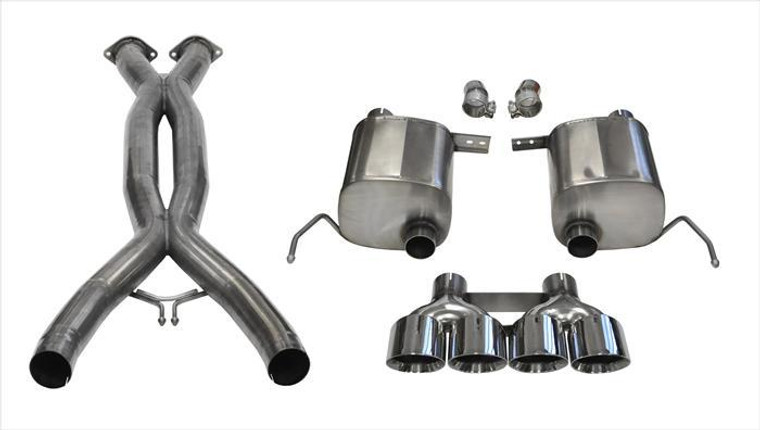 Corsa 2.75" Valve-Back Sport Exhaust w/X-Pipe Dual Rear Exit Quad 4.5" Polished Tips 14-Present Chevy C7 Corvette Plus Grand Sport 6.2L V8 Stainless Steel