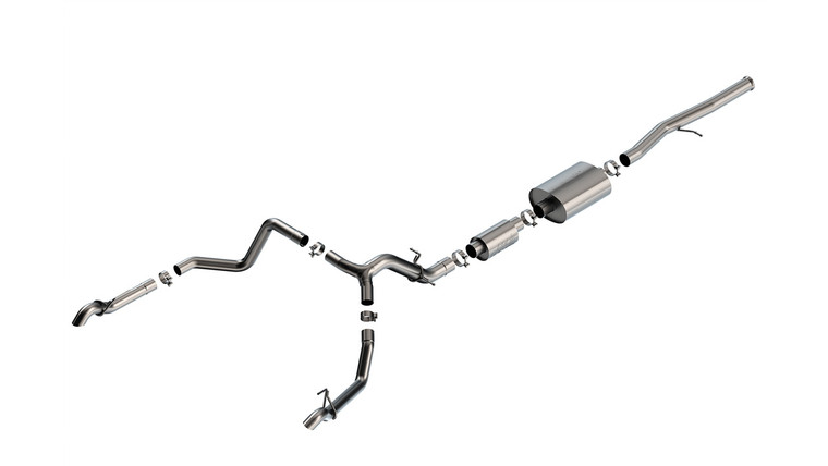 Borla S-Type Cat-Back Exhaust System 2022-2023 Chevrolet Silverado 1500 ZR2/ GMC Sierra 1500 AT4X 6.2L V8 Auto Trans 4WD Crew Cab w/ Short Bed (5' 9") 147.4" Wheelbase. Turn Down Tail Pipes - 140914