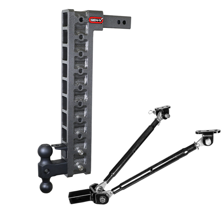 Gen-Y Mega Duty 2in Shank 22.5in Drop 10K Hitch w/Dual-Ball/Pintle Lock/Stabilizer Kit