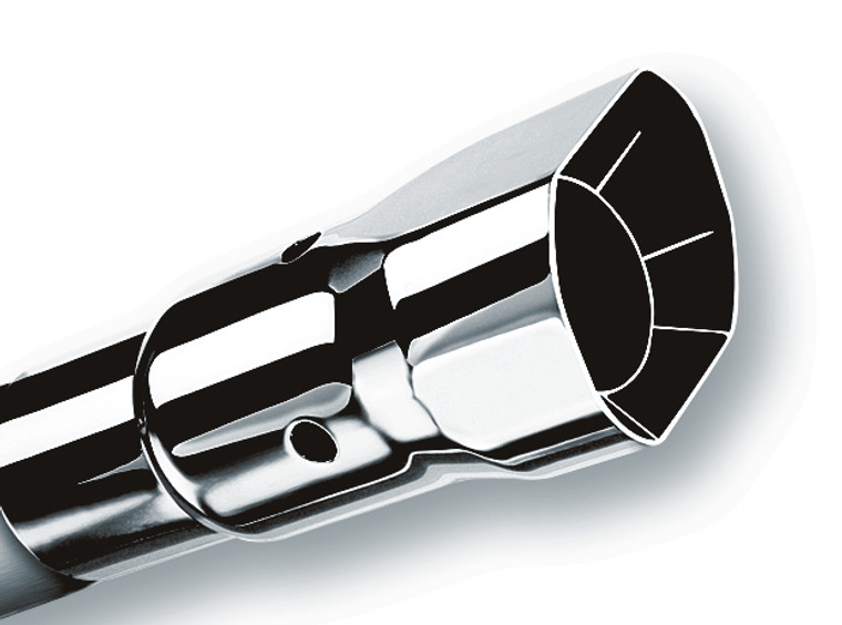 Borla Tip 2.5" Inlet - 2.5" X 2.75" Single Square Angle-Cut Intercooled Outlet - 6" Long Tip. Set Screw Mounting Method. Set Screw Included.