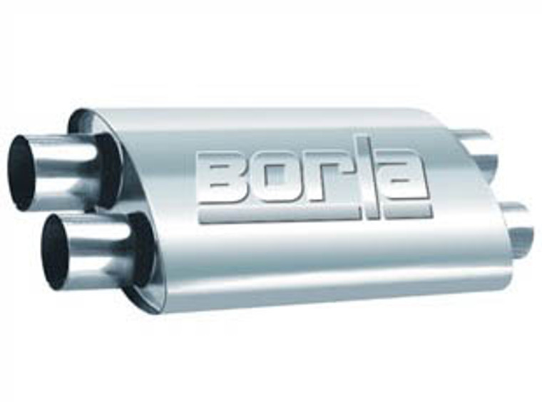 Borla Dual/Dual Proxs Muffler - 2.5" Dual/2.5" Dual 19"X4"X9.5" Internal "X-Pipe". Universal Part. Reversible Design For Installation Flexibility.