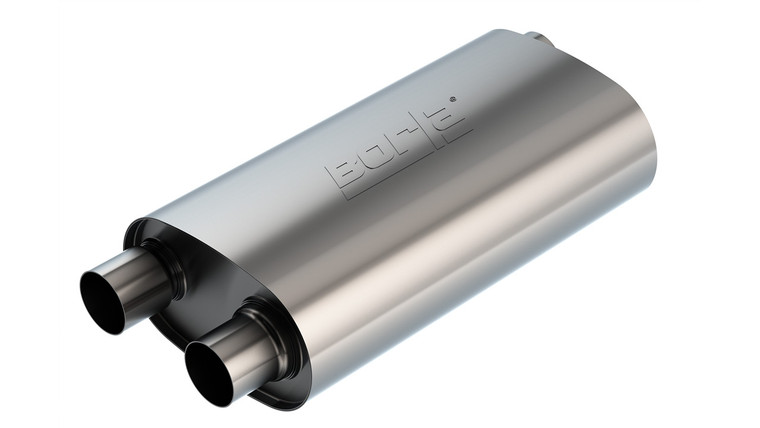 Borla Transverse Transverse Flow - Single 2.5" Inlet-Dual 25" Outlet 19"X55"X1025" - Specialty Muffler Universal Part Reversible Design Installation Flexibility