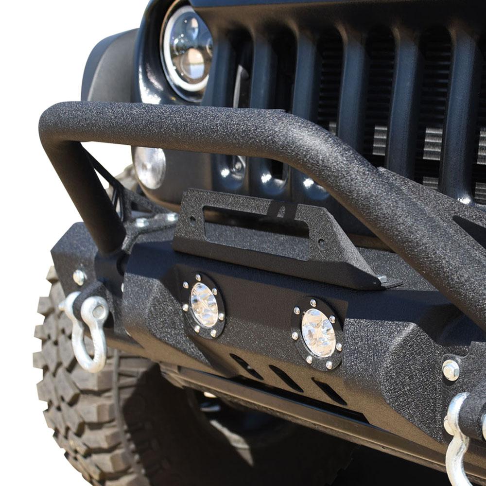 DV8 FBSHTB-11 DV8 Offroad Jeep JK Front Bumper w/LED Lights 07-18 Wrangler  JK Steel Mid Length Stubby W/Winch Plate