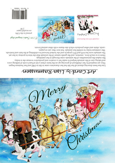12 Christmas cards  farm animals pulling sleigh