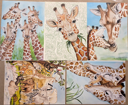 giraffe cards set of 5 different 5 x 7 blank notecards