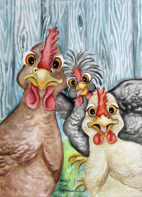 Three funny chicken notecard blank w envelope folds to 5x7 by Lisa