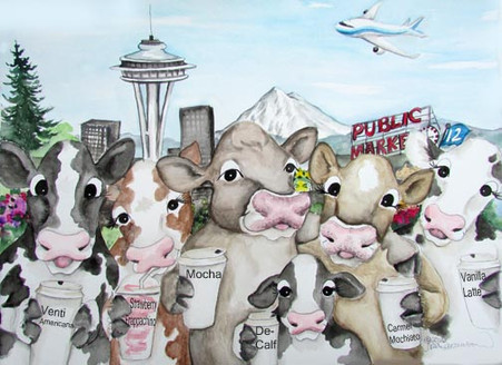 Coffee Cows Seattle card - Udderly Delightful Designs by Lisa Rasmussen