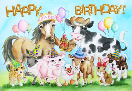 Happy Birthday barnyard 5 x 7 notecard blank with envelope by Lisa