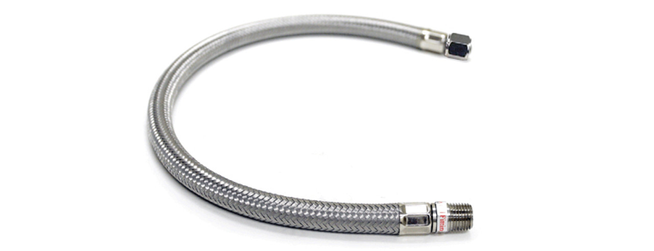 VIAIR STAINLESS STEEL BRAIDED LEADER HOSE WITHOUT CHECK VALVE 1/4 M - 1/4  F SWIVEL (18LENGTH) - AVS