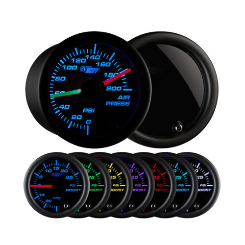 AVS Single Needle Air Gauge – 200 PSI With Blue LED – For Air Suspension Systems – Bagged Trucks