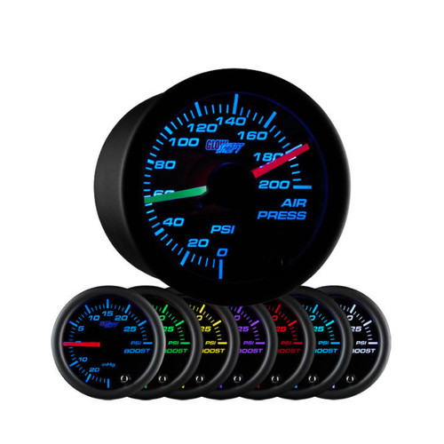 GLOW SHIFT BLACK 7 COLOR DUAL NEEDLE  AIR  PRESSURE GAUGE