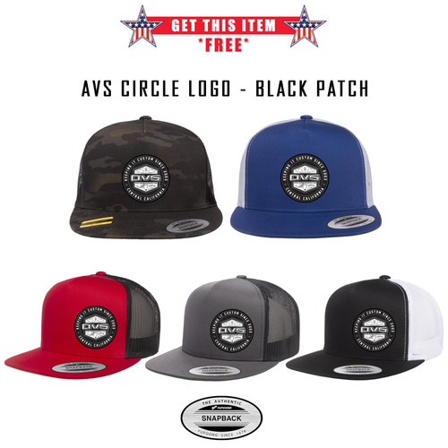 AVS SNAPBACK HAT FLAT BILL WITH CIRCLE BLACK PATCH 