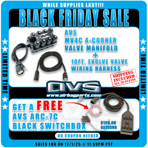 AVS 4-CORNER BILLET MANIFOLD VALVE - VERSION 1 - BLACK FINISH + 10FT HARNESS + (FREE) ARC-7C BLACK SWITCHBOX DEAL
