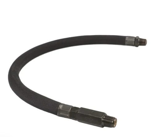VIAIR BLACK SLEEVED STAINLESS STEEL BRAIDED LEADER HOSE W/ CHECK VALVE 1/4"F - 1/4" M SWIVEL (24" LENGTH)